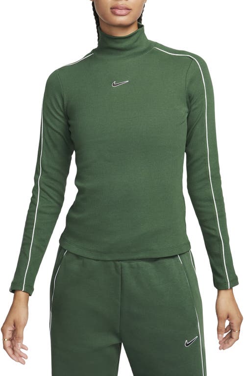 Nike Rib Cotton Turtleneck Top In Gray