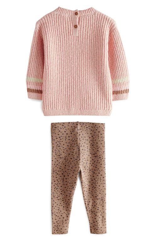 Shop Next Kids' Bear Embroidered Sweater & Leggings Set In Pink