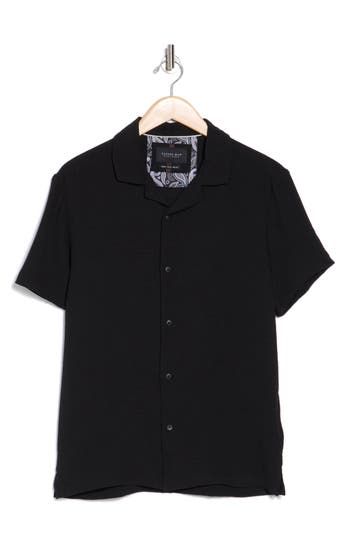Shop Cactus Man Texture Short Sleeve Button-up Shirt In Black