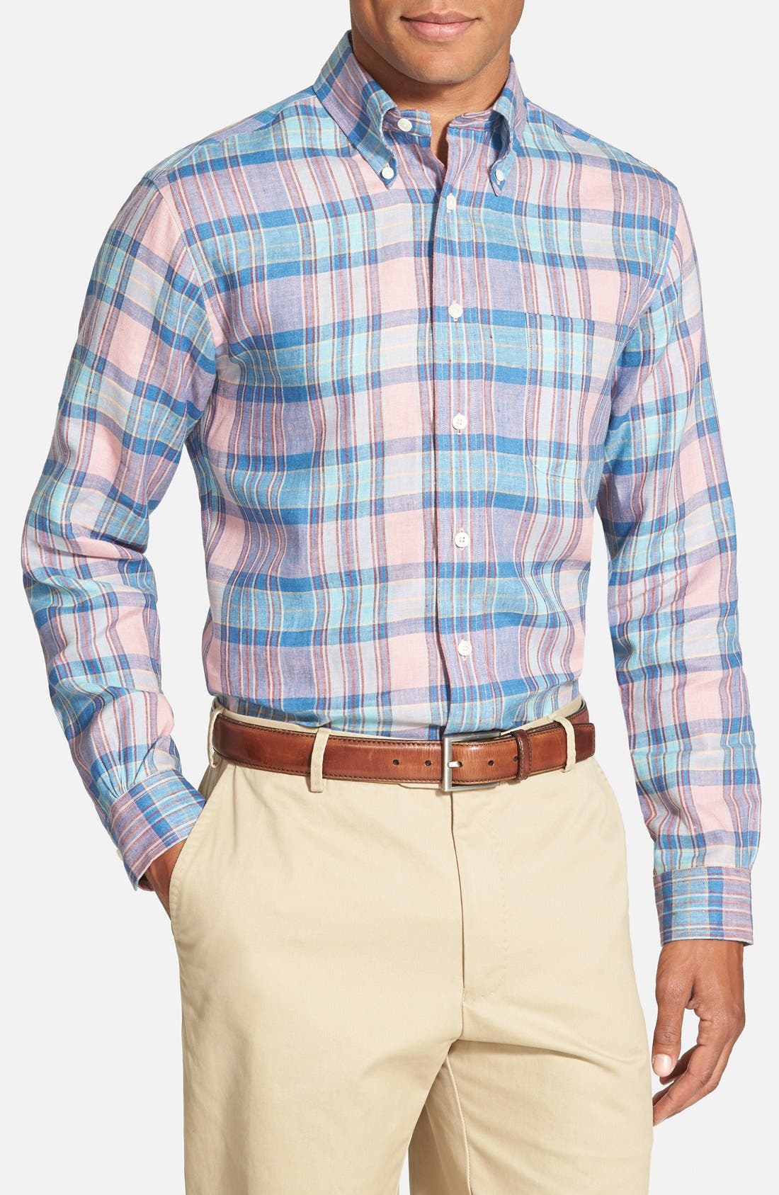 Brooks Brothers Madison Fit Linen Plaid Sport Shirt | Nordstrom