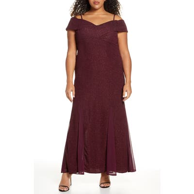 Plus Size Morgan & Co. Glitter Cold Shoulder Gown, Red
