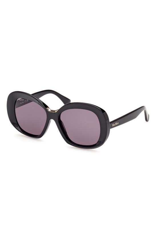 Shop Max Mara Edna 55mm Round Sunglasses In Shiny Black / Smoke