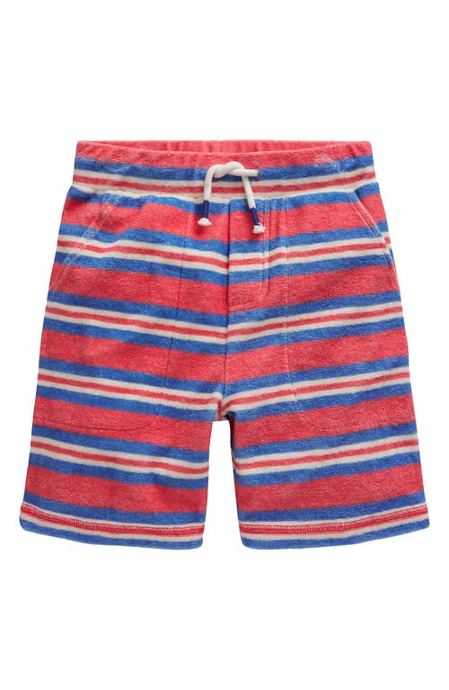 Mini Boden Kids' Stripe Terry Cloth Shorts In Jam Red/cabana Blue Stripe