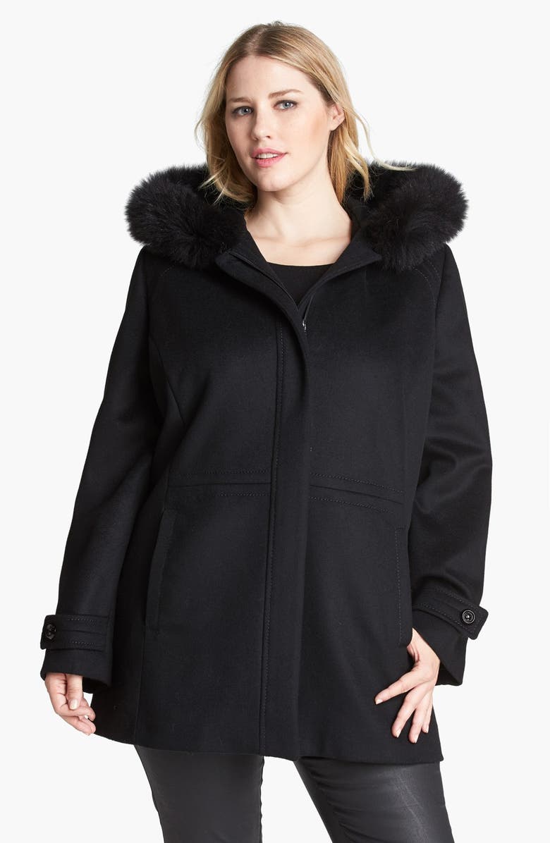 Sachi Genuine Fox Fur Trim Hooded Coat (Plus Size) | Nordstrom
