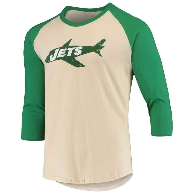 MAJESTIC MAJESTIC THREADS CREAM/KELLY GREEN NEW YORK JETS GRIDIRON CLASSICS RAGLAN 3/4-SLEEVE T-SHIRT