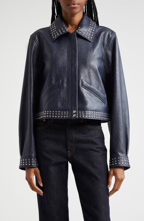 Shop Cinq À Sept Kierstin Stud Detail Leather Jacket In Navy