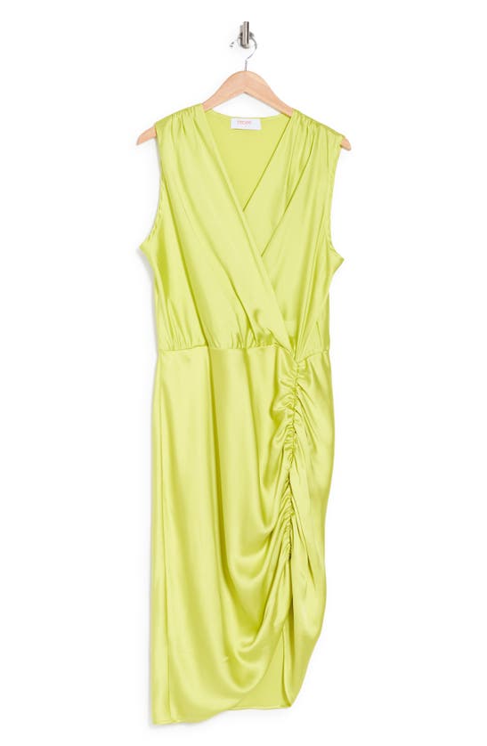 Renee C Ruched Satin Dress In Citron