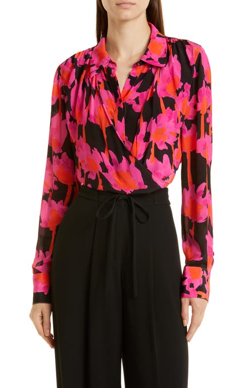 Shop Jason Wu Draped Front Crop Blouse In Black/pink Multi