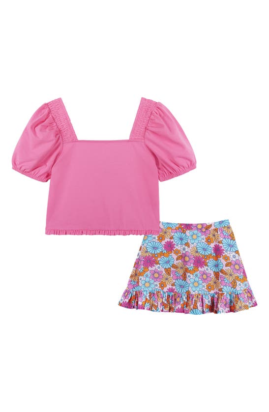 Andy & Evan Kids' Puff Sleeve Top & Skirt Set In Pink Floral