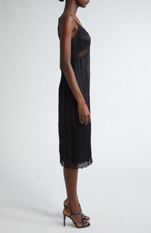 Michael Kors Collection Crushed Satin Charmeuse & Lace Slipdress In Black