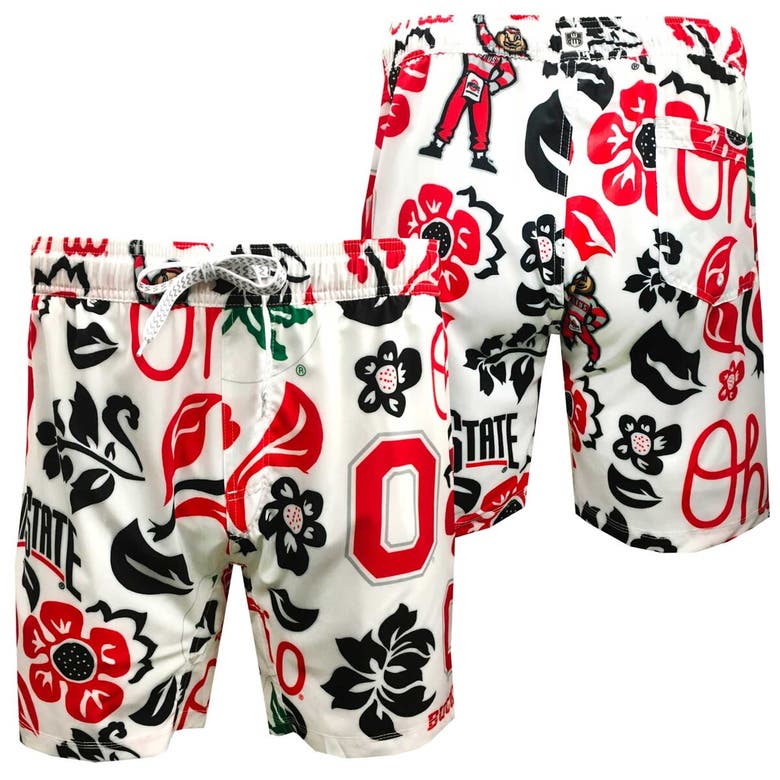 Wes & Willy Kids' Youth  White Ohio State Buckeyes Allover Print Vault Tech Swim Trunks