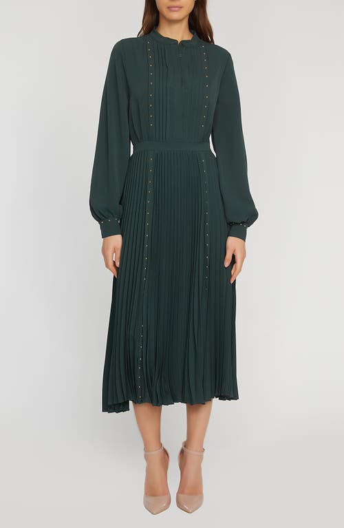 Elie Tahari The Alania Pleated Long Sleeve Midi Dress in Juniper 