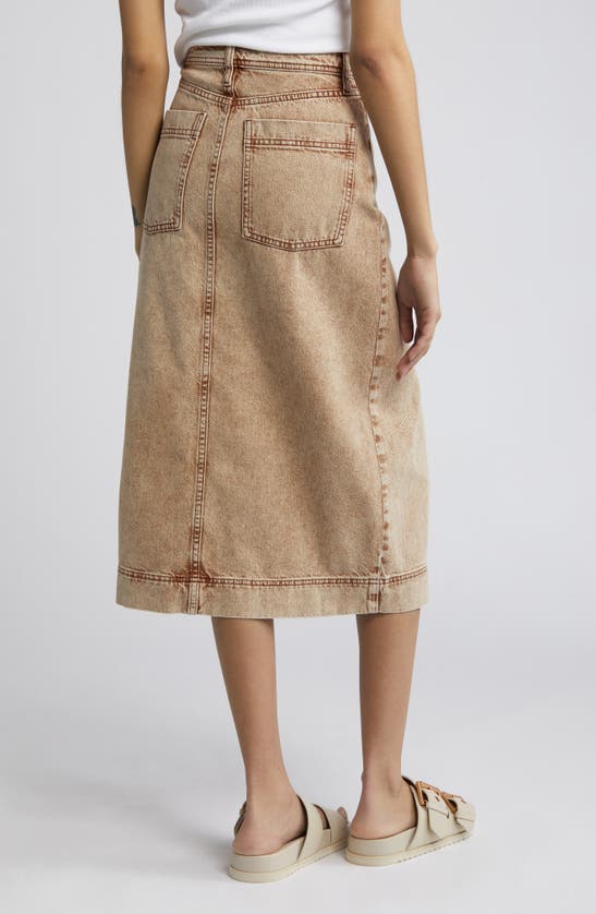 Shop Treasure & Bond Denim Midi Skirt In Beige Khaki