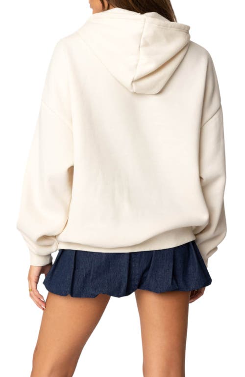 Shop Edikted 98 Oversize Cotton Blend Graphic Hoodie In Cream