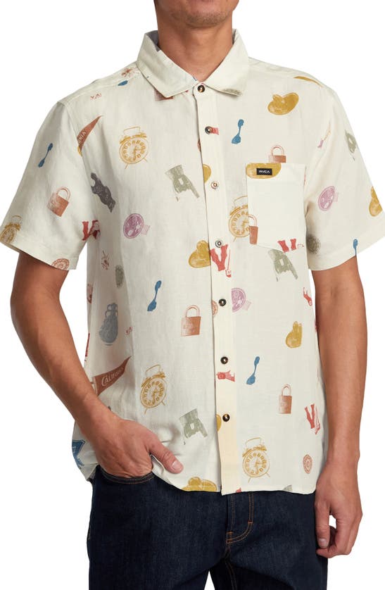 Shop Rvca Artifacts Short Sleeve Linen Blend Button-up Shirt In Natural