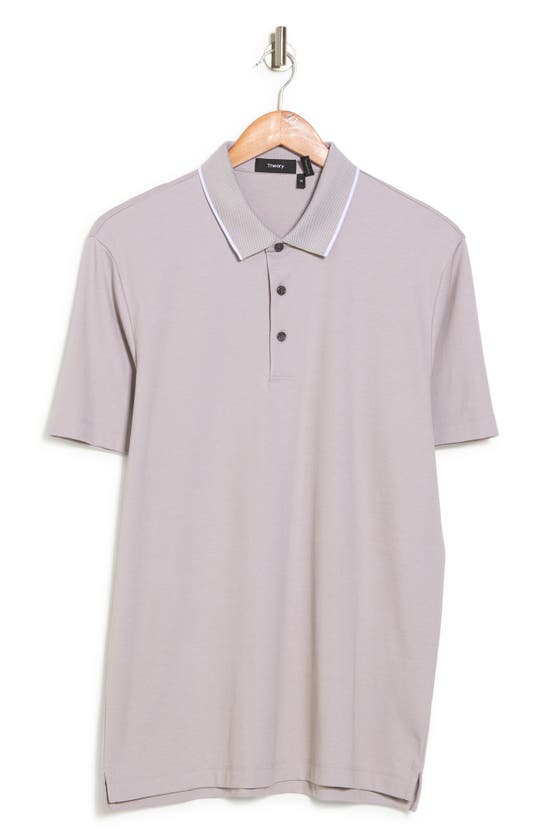 Theory Button Front Polo In Tapir/ White