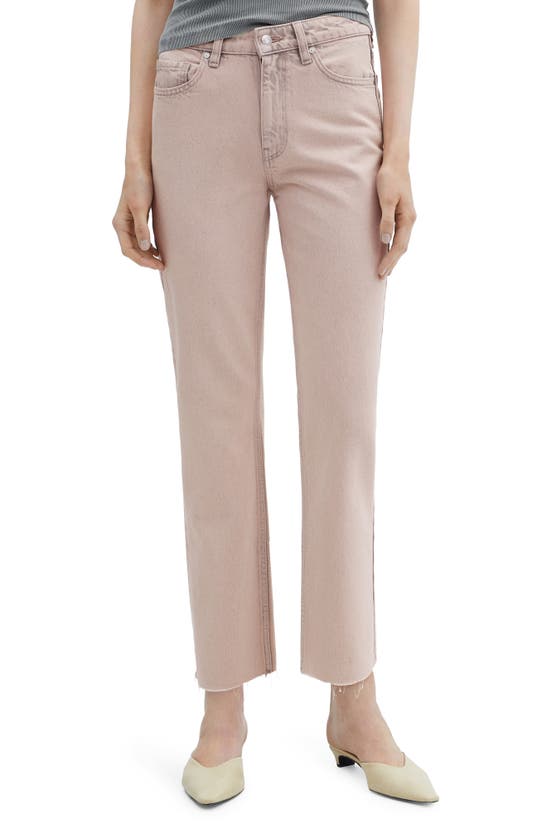 Shop Mango Raw Hem Crop Straight Leg Jeans In Light Pink