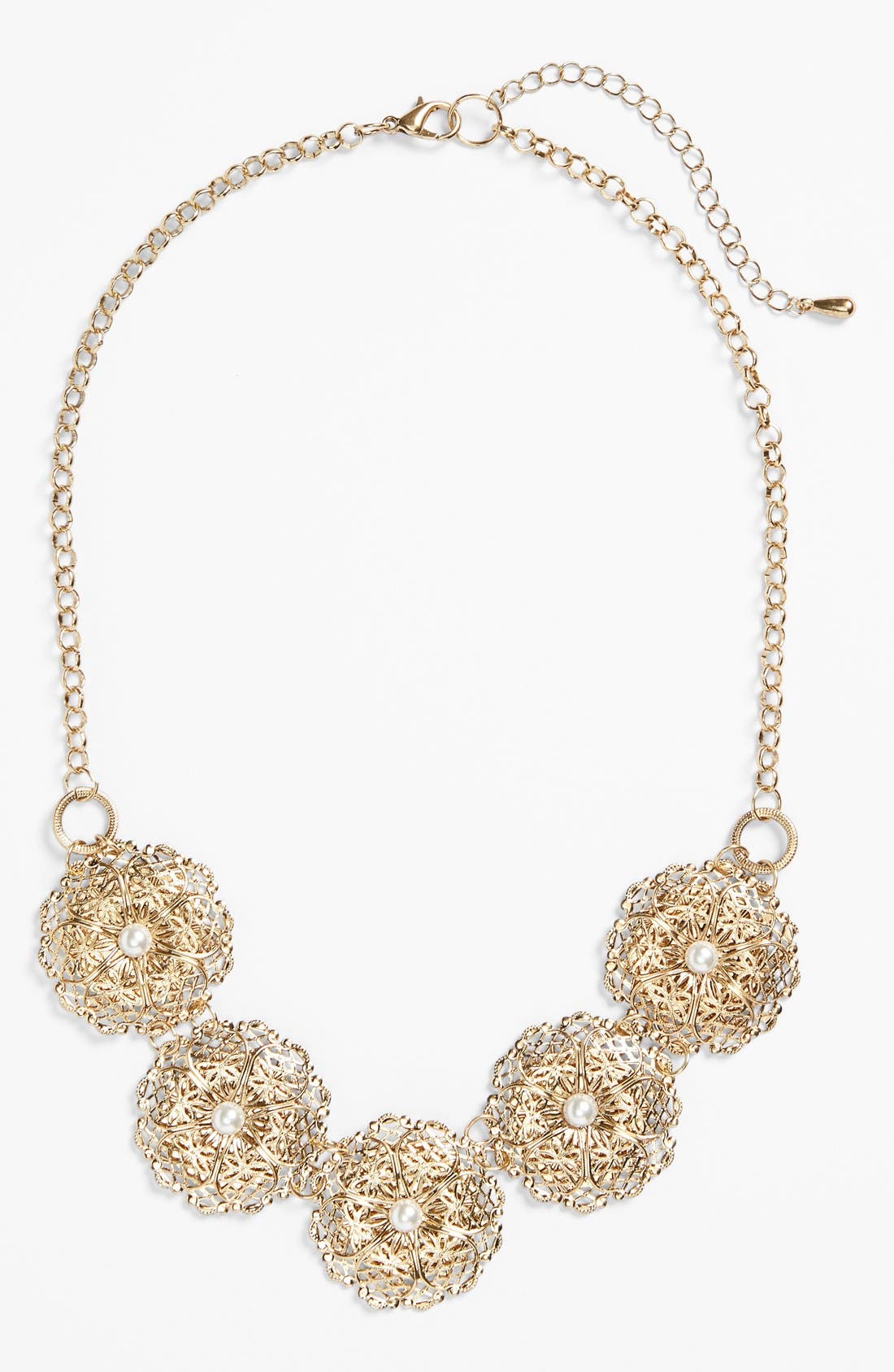 BP. Faux Pearl Filigree Frontal Necklace (Juniors) Nordstrom