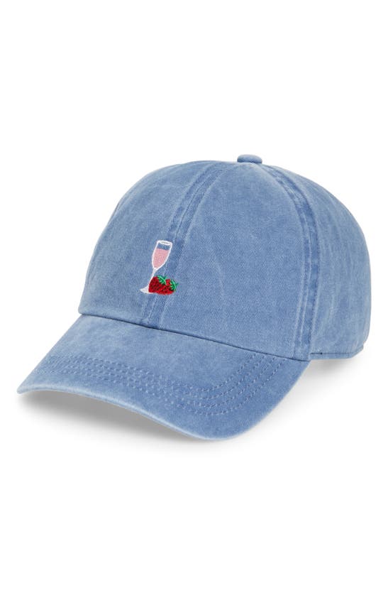 Shop David & Young Champagne Strawberry Embroidered Cotton Baseball Cap In Denim Blue