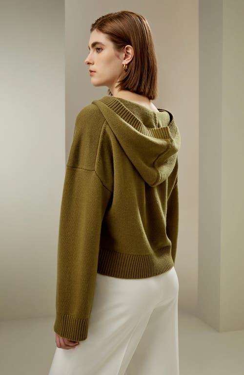 Lilysilk Cropped Wool-cashmere Blend Hoodie For Women In Avocado Green
