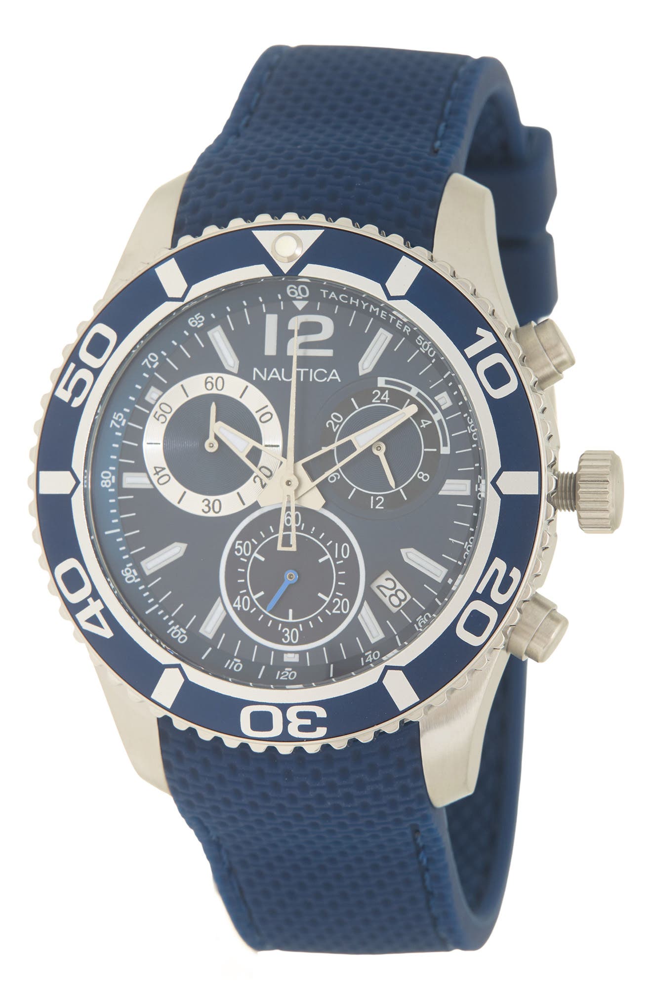 Nautica Multifunction Silicone Strap Watch, 44mm In Blue