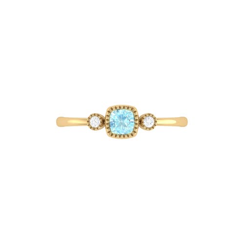 Shop Luvmyjewelry Cushion Cut Aquamarine & Diamond Birthstone Ring In Yellow Gold