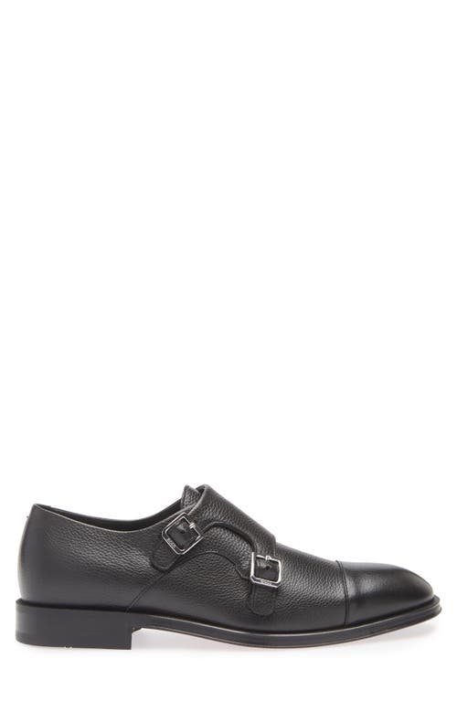 Hugo Boss Leather Monk Shoes With Double Strap In Black