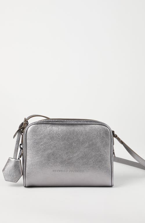 Shop Brunello Cucinelli Lamé Calfskin Boston Clutch In Silver