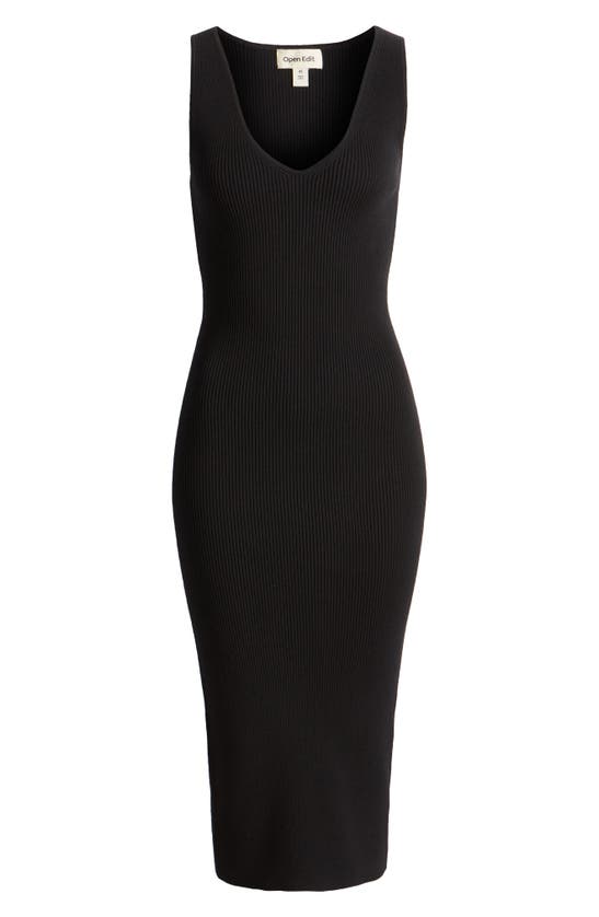 Open Edit Luxe Sculpt Sleeveless Midi Dress In Black