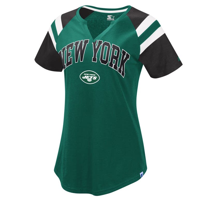 Shop Starter Green/black New York Jets Game On Notch Neck Raglan T-shirt