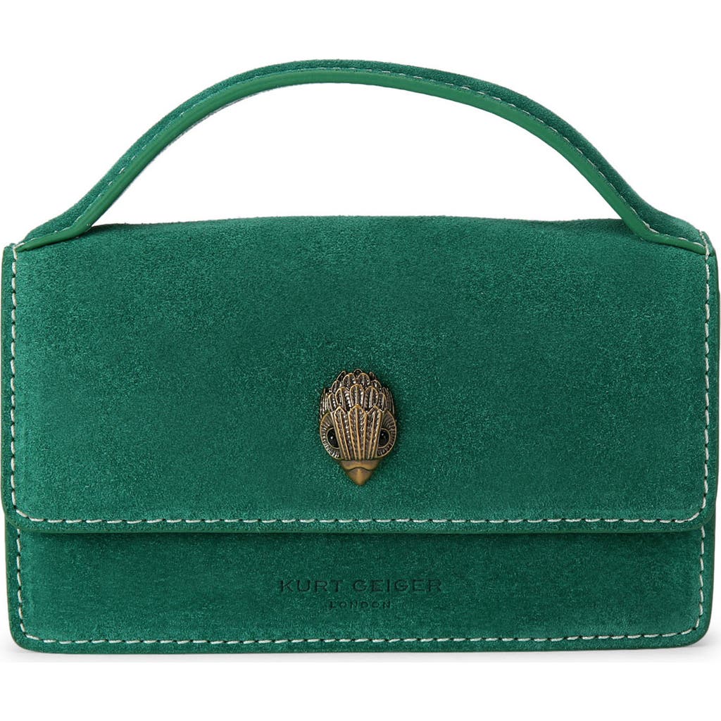 Kurt Geiger London Extra Small Suede Top Handle Bag In Green