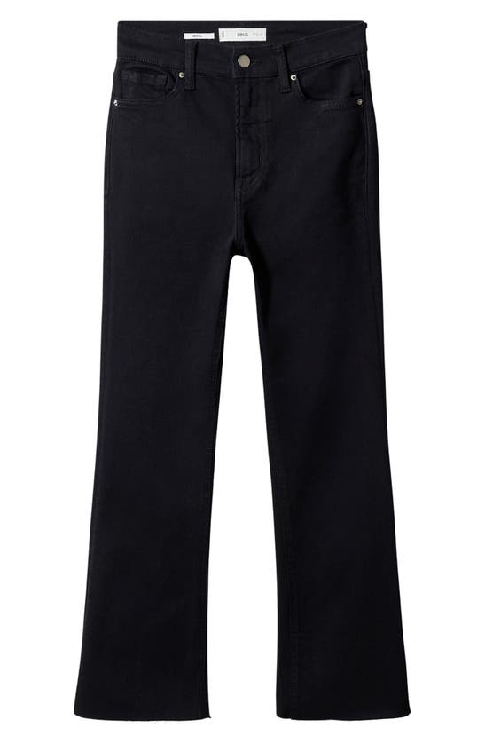 Shop Mango Raw Hem Crop Flare Jeans In Black Denim