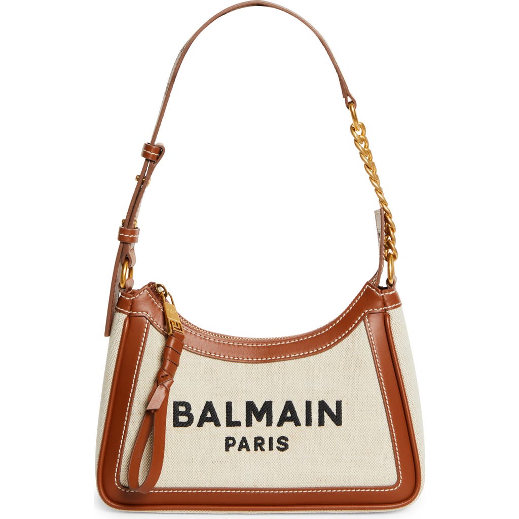 Balmain B-army Canvas & Logo Shoulder Bag In Natural Brown