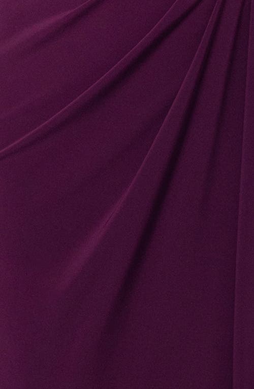 Betsy & Adam Ruffle Long Sleeve Sheath Gown In Wine