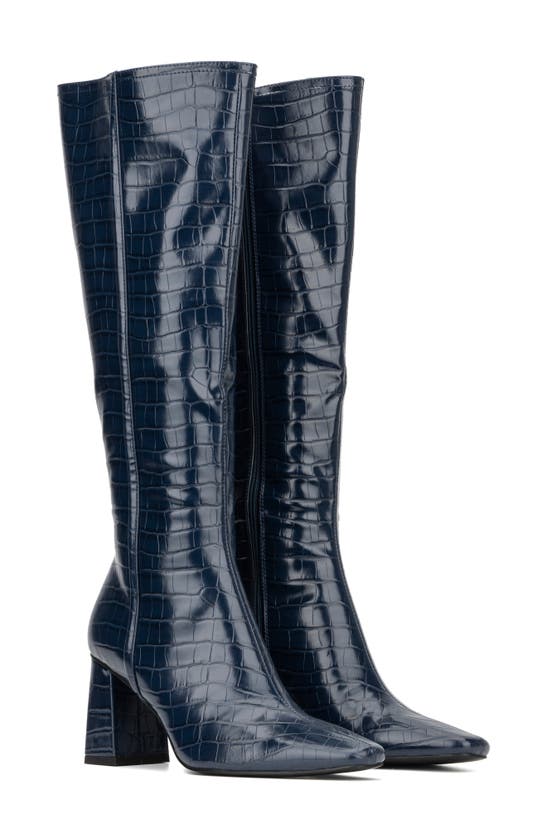 Torgeis Angelica Croc Embossed Tall Boot In Blue