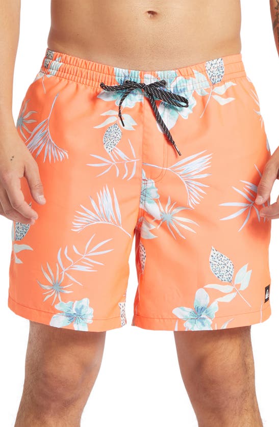 Shop Quiksilver Everyday Mix Volley Swim Trunks In Fiery Coral