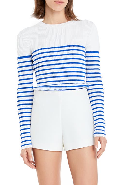 English Factory Stripe Rib Sweater In White/blue