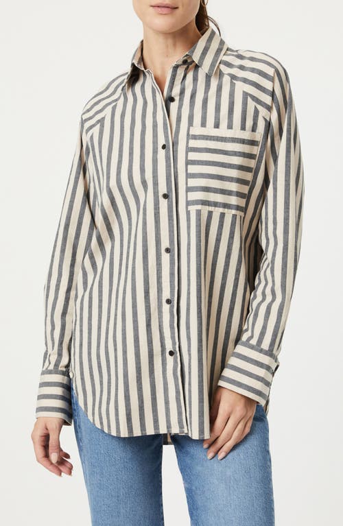 Oversize Stripe Long Sleeve Button-Up Shirt in Beige Bold Stripe