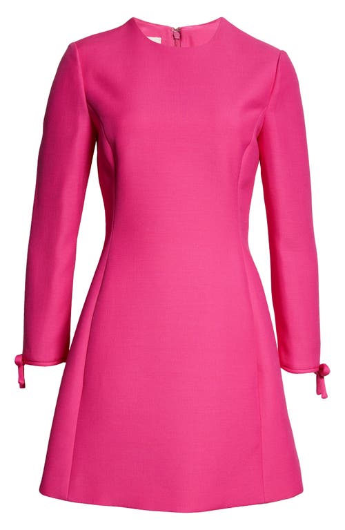 Shop Valentino Garavani Bow Three-quarter Sleeve Virgin Wool & Silk Dress In Pink Pp