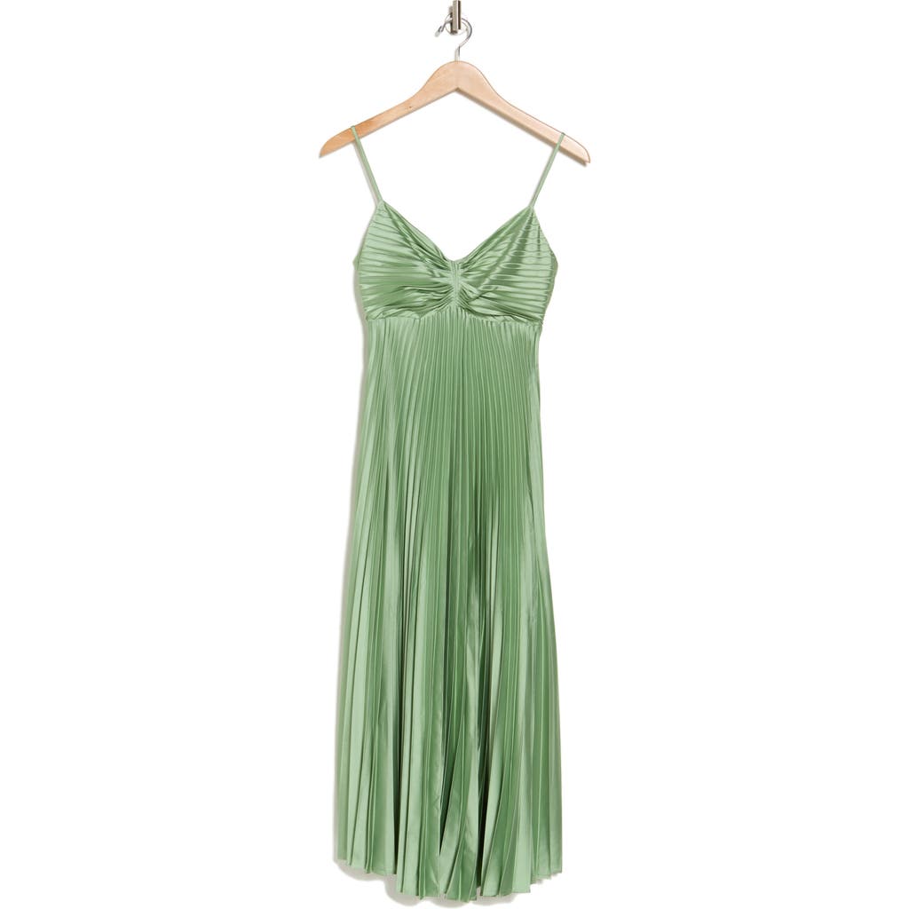Lush Empire Waist Pleated Midi Dress In Green