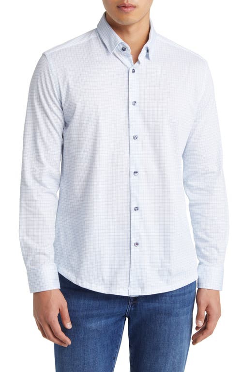 Windowpane Check Dry Touch Performance Button-Up Shirt in Blue