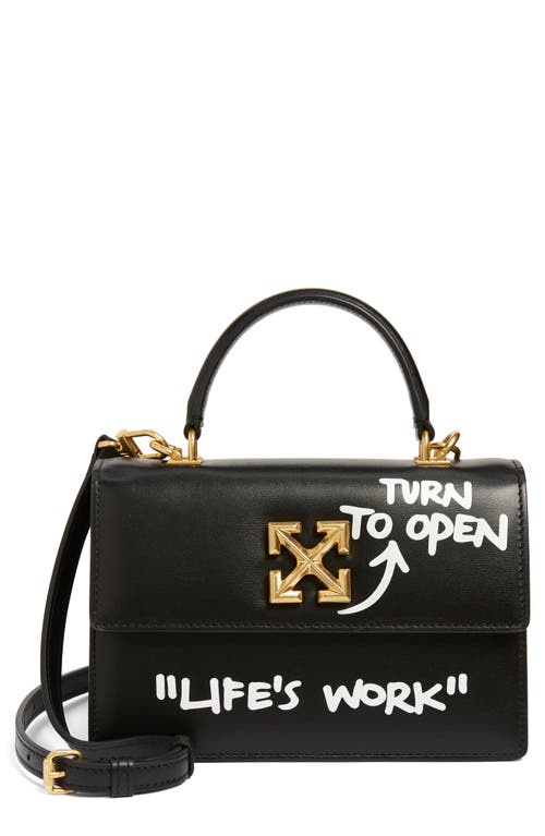 Off-White Jitney 1.4 Quote Leather Top Handle Bag in Black White at Nordstrom