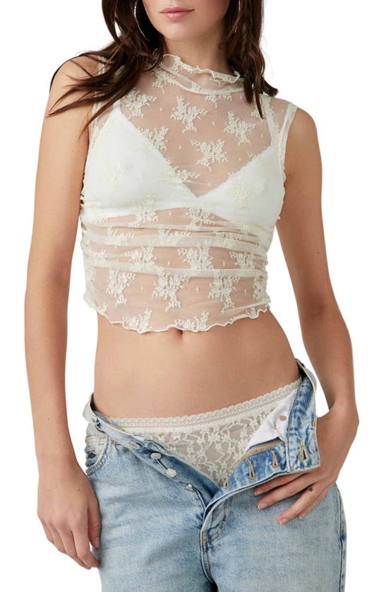 Shop Free People Nice Try Sheer Lace Tank In Evening Creme