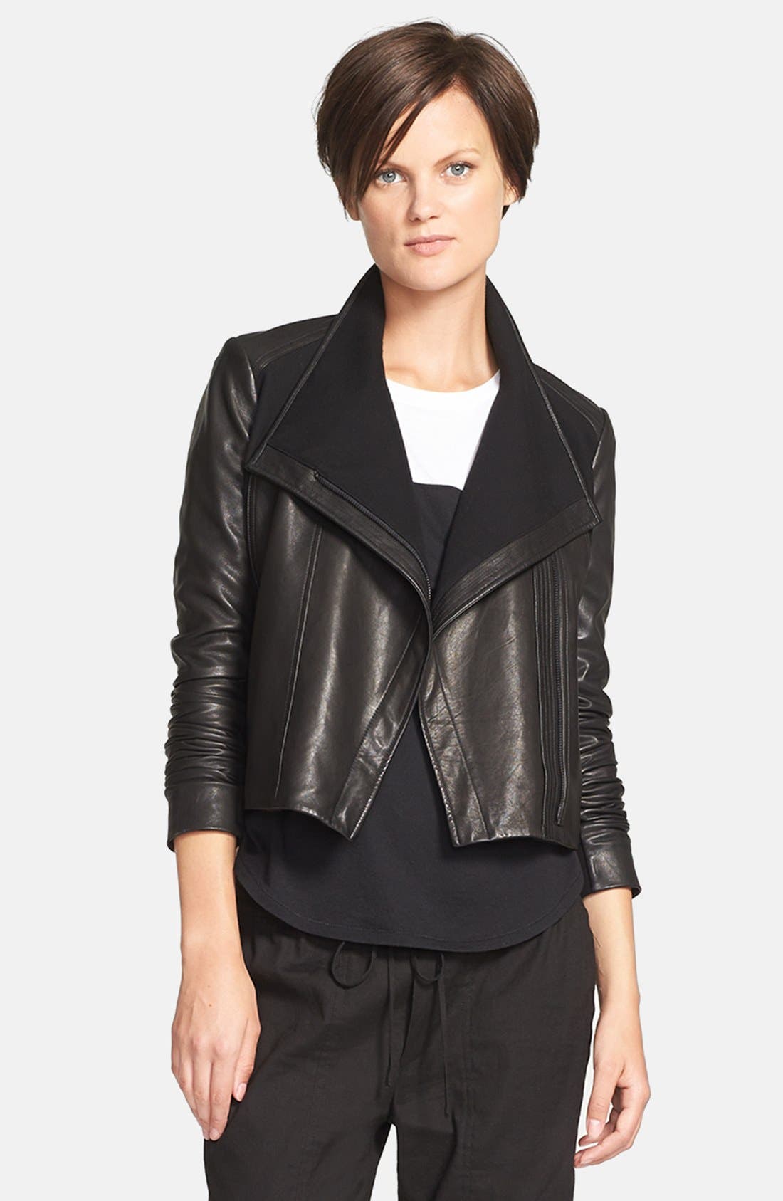 Vince Side Zip Leather Jacket with Ponte Contrast Nordstrom
