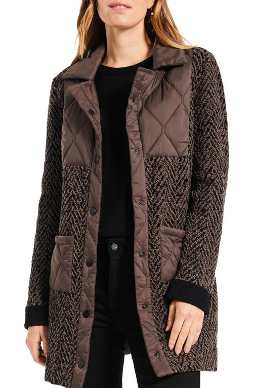 NIC+ZOE Quilted Mixed Media Coat in Black/Brown Multi