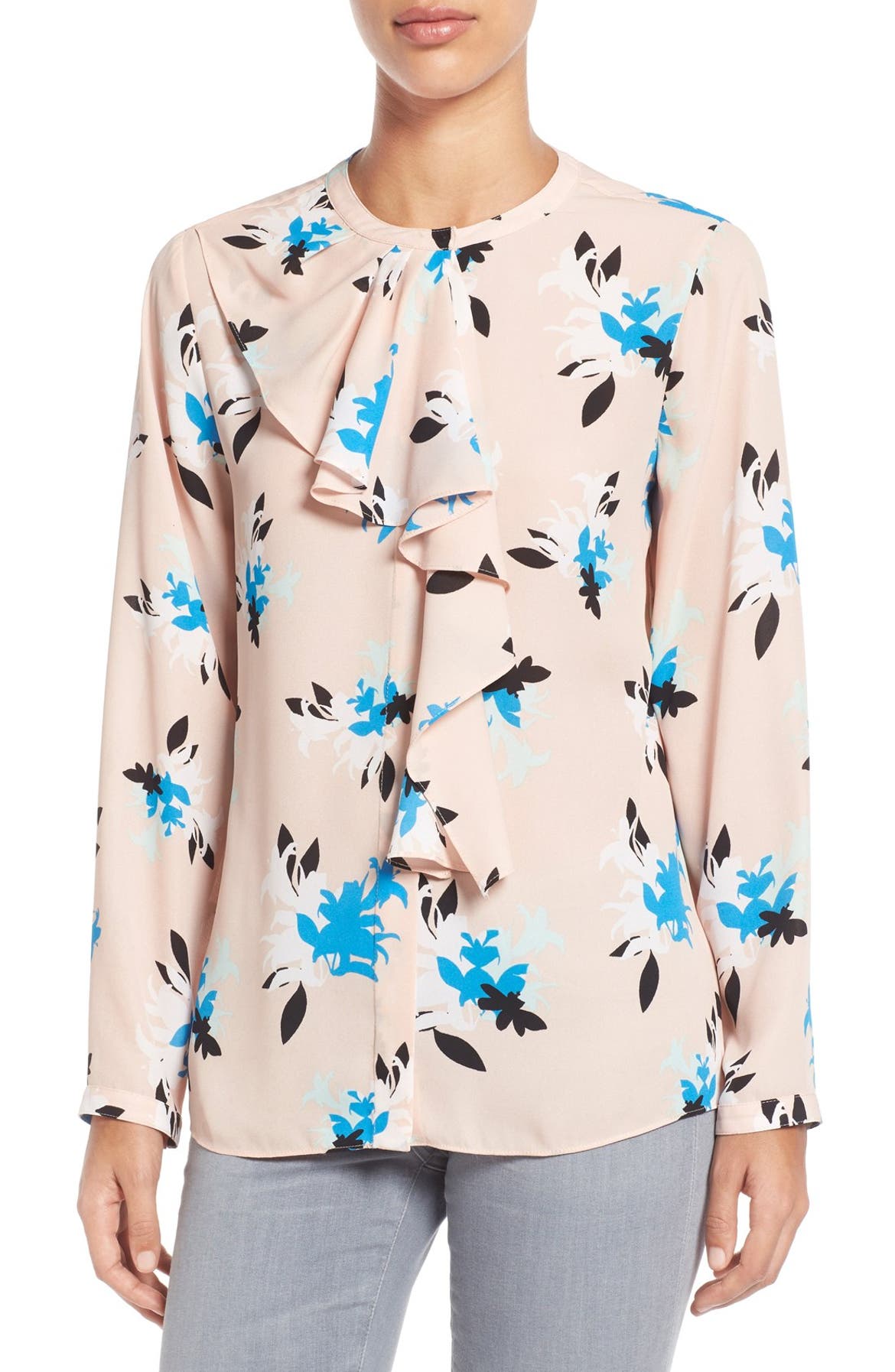 Vince Camuto Floral Print Ruffle Overlay Blouse | Nordstrom