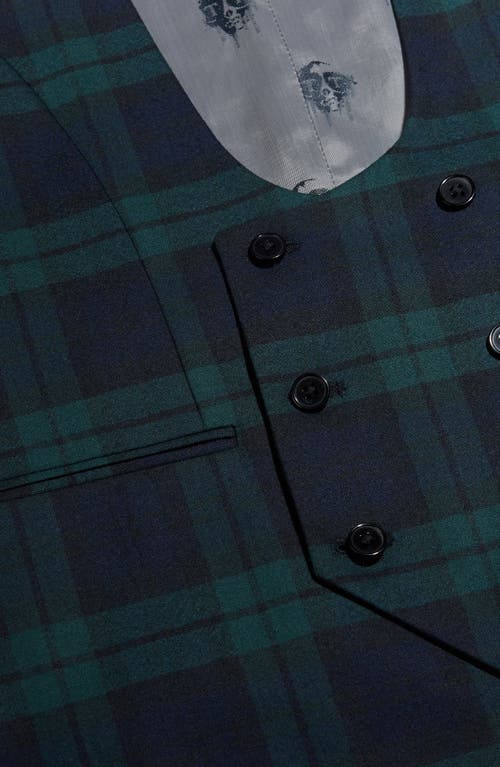 Twisted Tailor Ginger Plaid Stretch Wool Waistcoat In Green