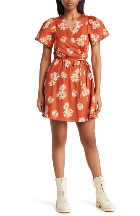 Women's Orange Floral Dresses