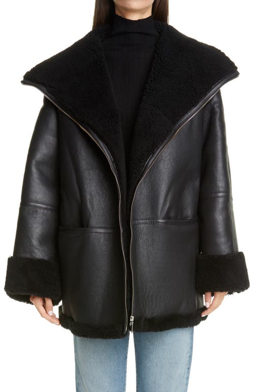 Totême Menfi Oversize Genuine Shearling Coat in Black