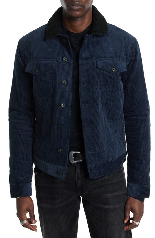 Shop John Varvatos Sawyer Fleece Collar Corduroy Jacket In Deep Blue